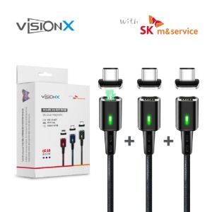[비전엑스] with SK m&amp;service 마그네틱 고속충전케이블+USB C타입 (1.5m x 3세트)